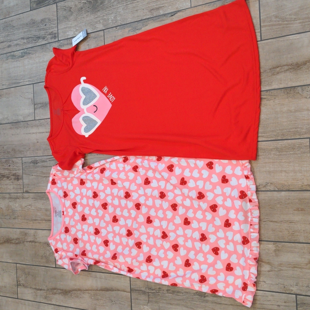 2 NWT Carter's Girl's Valentine/Heart Nightgowns/Nightdresses